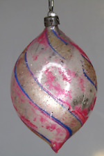 Antique Vintage Blown Glass Striped Color Teardrop Christmas Ornament Germany picture