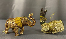 Two GOLD SEQUIN Christmas Ornaments ELEPHANT DEER Vintage 90s Holiday Bead READ picture