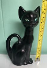 Vintage MCM 6.5” Ceramic Black Cat Sitting Jewel Eyes Figure Statue Hand Painted picture