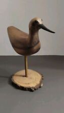 Hand Carved Shore Bird On Log Chunk Primitive Art 1983  picture