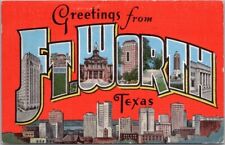 FORT WORTH, Texas Large Letter Postcard Skyline View / KROPP Linen - 1952 Cancel picture