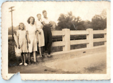 Vintage Photo 1930s, Young man and 3 girls side of road/bridge, 3.5 x 2.5 picture