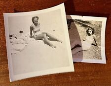 VTG 1947 Snapshot Found Photos Pretty Curly Hair Bathing Beauty Swimsuit Miami picture