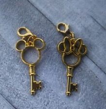 2 Pc Gold Mickey & Minnie Mouse Key Shaped Charm Zipper Pulls & Keychain Add Ons picture