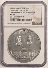 1892 CLEVELAND Democratic Nominees MS63 NGC GC-1892-2 Campaign Medal Eglit-81 picture