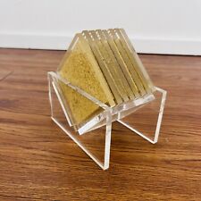 Vintage Post Modern Clear Lucite COASTER SET - 6 X with Stand - Cork Bottoms picture