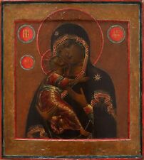 Antiques, Orthodox Russian icon: of Vladimirskaya Mother of God, ca 1700 picture