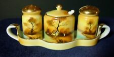 ANTIQUE NORITAKE TREE IN MEADOW 4 Pc CONDIMENT SET with Tray & SPOON - Red Mark picture