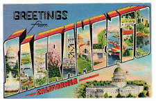Large Letter Greetings from Sacramento California CA Linen Postcard Unposted picture