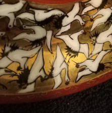 Vintage antique porcelain satsuma dish plate saucer heavy gold 1000 birds red picture