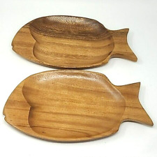 2 Vintage MonkeyPod Wooden Fish Platters picture