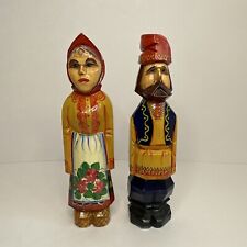 Vintage Russian Folk Art Wood Figurines Dolls Hand Painted Man & Woman Colorful picture