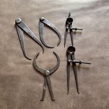 GROUP LOT OF 5x ANTIQUE VINTAGE INSIDE OUTSIDE MEASURING CALIPERS TOOLS picture