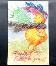 1913 Antique EASTER Greetings Postcard Vintage Postmarked Card Cartoon Chicken picture
