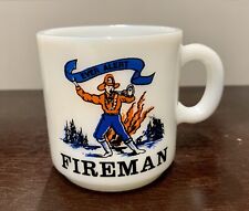 Vtg Milk Glass Mug Firemen Themed Coffee Cup / Mug USA 1960s ERA picture