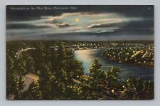Postcard Moonlight on Ohio River Cincinnati OH Nature Scenic Trees 192 picture