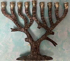 Vintage Zodiax Judaica Silver Hanukkah Tree Menorah India Organic Shape picture