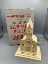 Vintage Paramount Raylite Musical Light Up Church in Original Box Christmas #977 picture