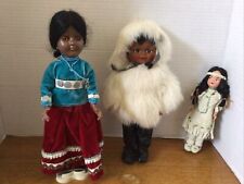 vintage native american indian set of 3 souvenir dolls leather fur picture