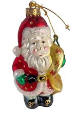 Vintage Christmas Ornament Blown Glass Santa with Golden List or Shawl 6 inches picture