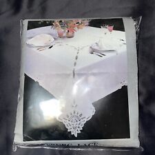VTG Rectangle White Cotton Tablecloth Battenburg Lace 65x104” w 8 Napkins NEW picture