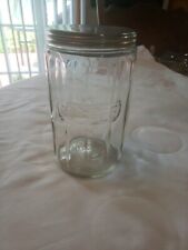 Antique Hoosier Paneled Glass Coffee Canister Jar W Aluminum Lid 7