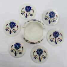 Marvelous blue lapis Marble Inlay Tea Coffee Coaster Set Kitchen table Decor k4 picture