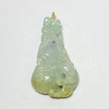 22K Yellow Gold Chinese Carved Jade Rat On Gourd Fruit Flower 40mm Pendant 15.0g picture