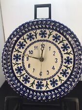 Vtg Poland Wiza Boleslawiec Pottery Wall Clock Blue Bachelor Buttons and leaves  picture