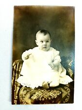Baby Child Portrait in White Clothes Sitting on Chair RPPC Vintage Postcard picture