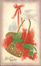 Best Wishes Birthday ~ airbrushed flowers basket bird embossed ~ c1910 postcard picture