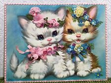 Vintage The Pet Set Coby Large Embossed Greeting Card Kittens Flower Headbands picture