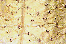 Kravet Golden Silk Embroidered with Brown Velvet Leaves. picture
