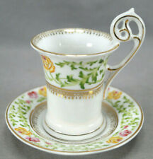 Charles Ahrenfeldt Crown Saxe Pink & Yellow Rose & Gold Chocolate Cup & Saucer B picture