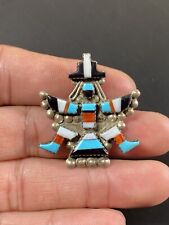 Zuni Sterling Silver Native American Turquoise Shell Knifewing Pendant Brooch picture