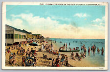 Vintage Postcard FL Cleaerwater Beach Sunbathers Boat Kids Shoreline picture