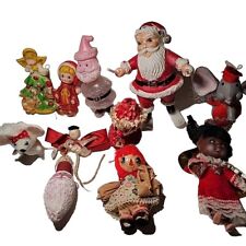 Vintage Christmas Ornament Lot Kitschmas Flocked Plastic Santa African American picture