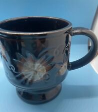 Three Vintage Brown 1970’s Pedestal Mugs With Flowers- Set Of 3. Japanese picture