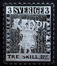 SWEDEN 1855 3 SK. EUROPE’S RAREST STAMP .925 SILVER PROOF - Franklin Mint  picture