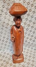 Hand Made Carved Wood Figure Statue Old Man Monk Basket On His Head- 11