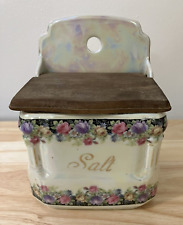 Antique Iridescent Lusterware Salt Box w/Wood Lid VICTORIA Czechoslovakia 1920s picture