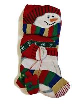 Vintage Christmas stocking Needlepoint  snowman mittens socks read white blue   picture