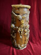 Antique Old 18-19th C ?Religious Large Candle Carving Jesus Crucifixes Wax Altar picture