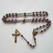 Vtg Amythyst Glass Rosary Beads 19 1/4 In Jesus Mary Medal Brass Crucifix 1 1/2 picture