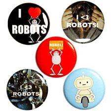 Robot Backpack Pins Buttons I Love Robots AI Tech Geek 5 Pack Gift Set 1