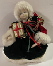 VTG The San Fransisco Music Box Co. Porcelain Doll Holding Gift Velvet Hat Dress picture