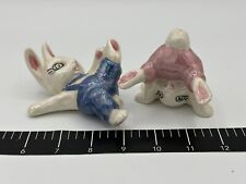 Vintage Ceramic Tumbling Easter Bunny Rabbits Blue/Pink and White - Set of 2 picture