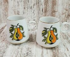 Vintage Mid Century Modern Graduated Ceramic Mugs Cups Pear Design Set of 2 picture