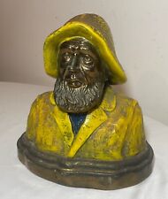 antique 1800s polychromed bronze clad figural Marion elder fisherman bust statue picture