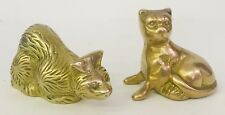 Vintage Brass Cat Figurines Set of 2 Sleeping & Sitting Cat Lover Collector picture